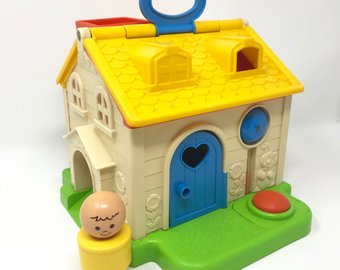 Vintage 1984 Chunky Little People Fisher Price Cottage Activity Center