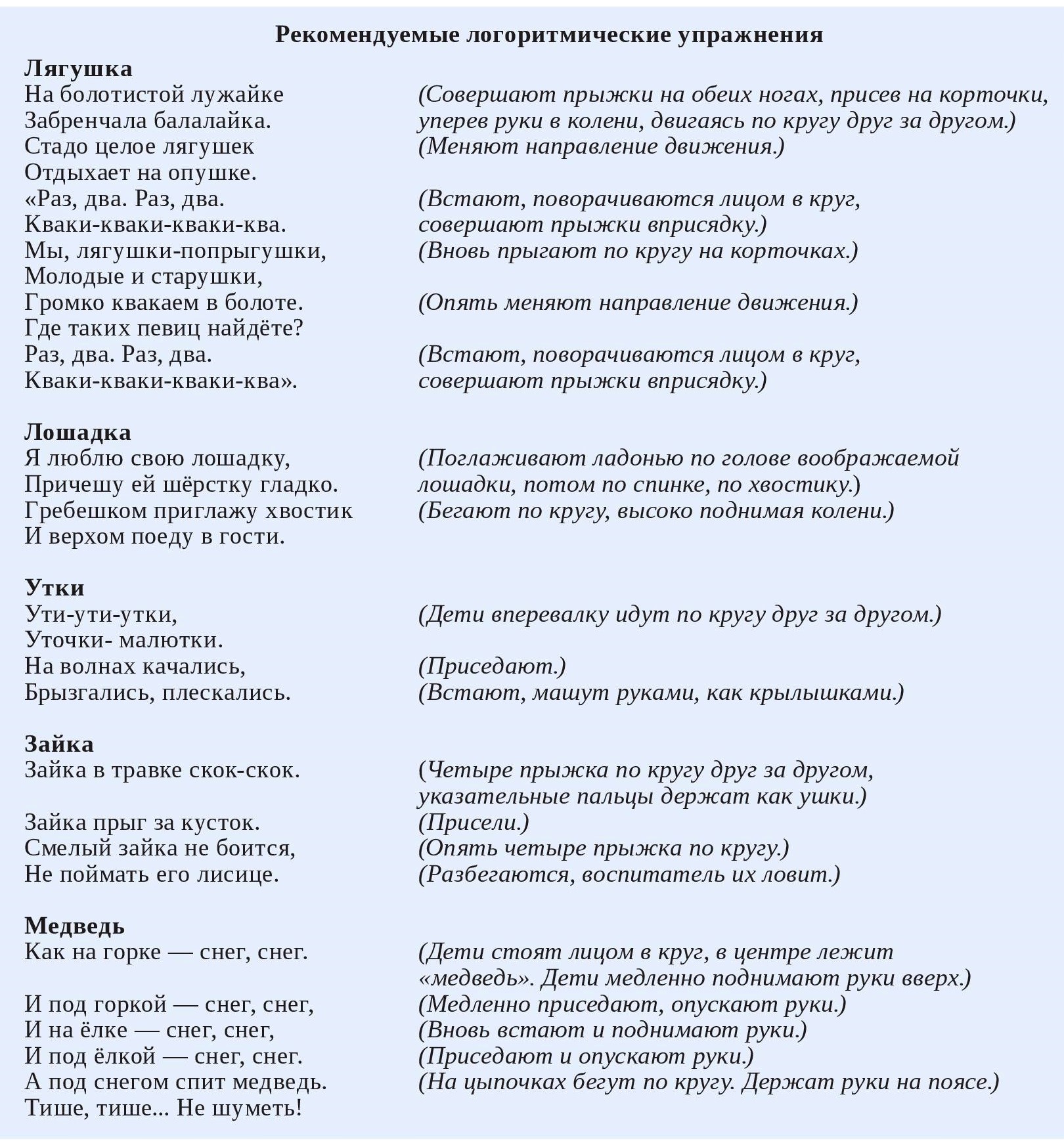 Рекомендуемые логоритмические упражнения