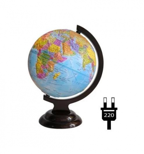 Глобус Земли детский политический рельефный на деревянной подставке с подсветкой, диаметр 21 см
