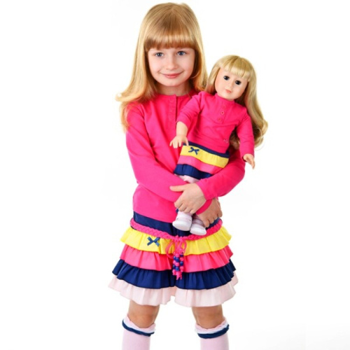 Комплект одежды Mia: юбка-каскад цветная и лонгслив фуксия