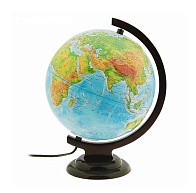 Глобус Земли детский физический рельефный, на деревянной подставке с подсветкой, диаметр 25 см