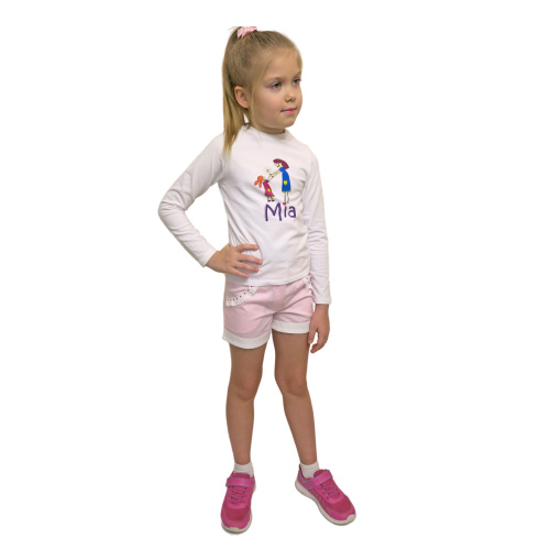 Комплект Mia для девочки: шорты розовые и лонгслив белый