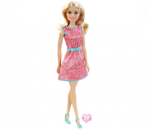 Кукла Барби в розовом платье с поясом