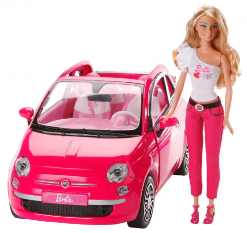 Кукла Barbie с розовым Фиатом
