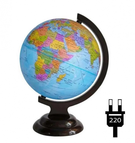 Глобус Земли детский политический, на деревянной подставке с подсветкой, диаметр 21 см